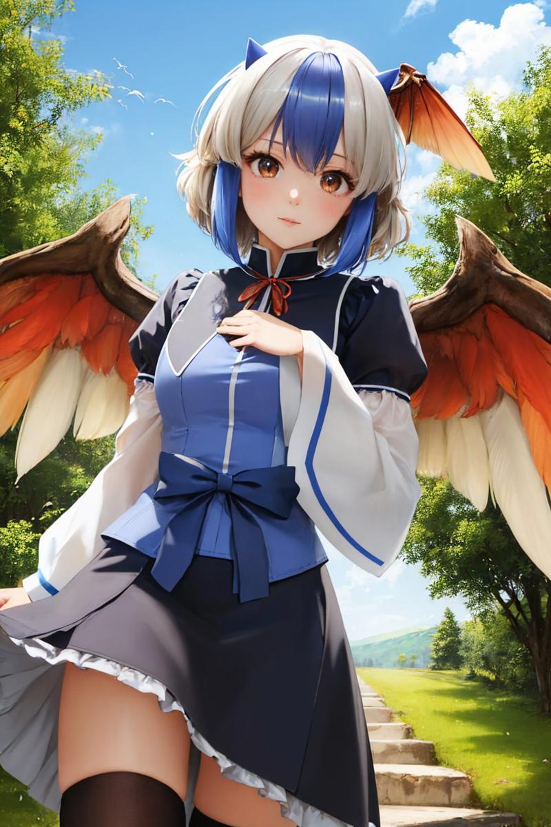 00117-1532334762-(masterpiece, best quality_1.2), , cowboy shot, solo, 1girl, tokiko, slight smile, looking at viewer, dress, head wings, wings,.jpg